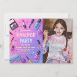 Girl Spa Pamper Party Birthday Photo Invitation 招待状