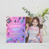 Girl Spa Pamper Party Birthday Photo Invitation 招待状 (スタンド正面)