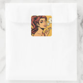 Girl Stoner | Comic book pop art | Smoking lovers スクエアシール (バッグ)