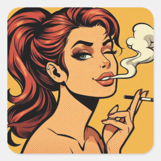 Girl Stoner | Comic book pop art | Smoking lovers スクエアシール