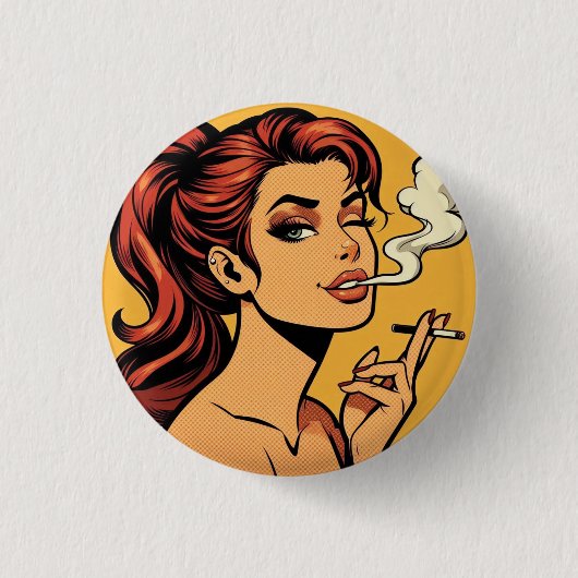 Girl Stoner | Comic book pop art | Smoking lovers 缶バッジ (正面)