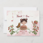 Girl & Strawberry 'Berry Sweet' Baby Shower  Thank サンキューカード (正面)