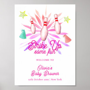 Girl Strike Up Bowling ベビーシャワーのウェルカム ポスター