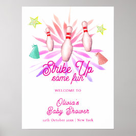 Girl Strike Up Bowling ベビーシャワーのウェルカム ポスター