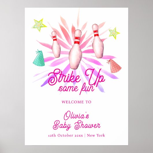 Girl Strike Up Bowling ベビーシャワーのウェルカム ポスター (正面)