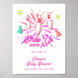 Girl Strike Up Bowling Baby Shower Welcome ポスター