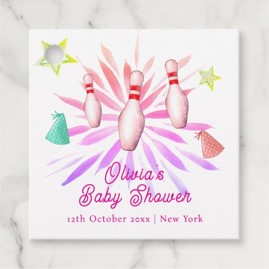 Girl Strike Up Bowling Sport Party Baby Shower フェイバータグ (正面)