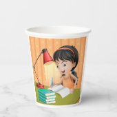 Girl Studying at Desk Doing Homework 紙コップ (正面)