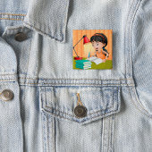 Girl Studying at Desk Doing Homework 缶バッジ