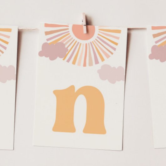 Girl Sun ONE High Chair Banner - Letter "N" 招待状