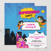 Girl Superhero Birthday Invitation 招待状 (正面/裏面)