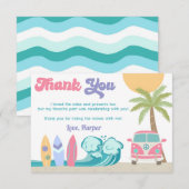 Girl Surf's up サーフビーチの誕生日お礼カード 招待状 (正面/裏面)