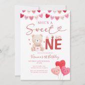 Girl Sweet One Bear Valentine Birthday Gift Party 招待状 (正面)