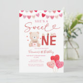 Girl Sweet One Bear Valentine Birthday Gift Party 招待状 (スタンド正面)