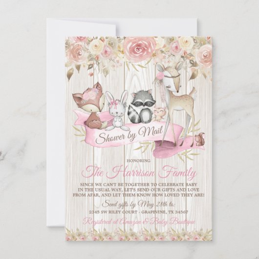 Girl Sweet Woodland Baby Shower By Mail 招待状 (正面)