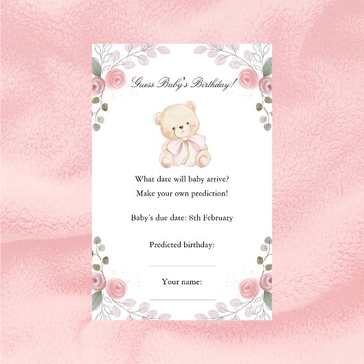 Girl Teddy Bear Birthday Guess Baby Shower Game