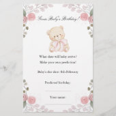Girl Teddy Bear Birthday Guess Baby Shower Game (正面)