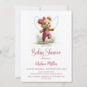 Girl Teddy Bear Playing Jump Rope Baby Shower 招待状 (正面)