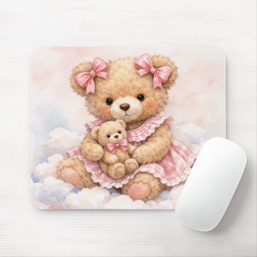 Girl Teddy Bear Sitting on a Cloud マウスパッド (マウス)