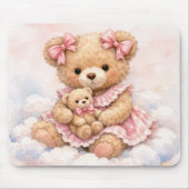 Girl Teddy Bear Sitting on a Cloud マウスパッド (正面)