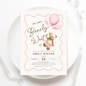 Girl Teddy Bear We Can Bearly Wait Baby Shower 招待状