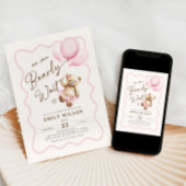 Girl Teddy Bear We Can Bearly Wait Baby Shower 招待状