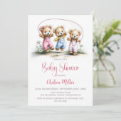 Girl Teddy Bears Playing Jump Rope Baby Shower 招待状 (スタンド正面)