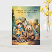 Girl Thinking of You Away at Summer Camp for Kids カード (黄色い花)