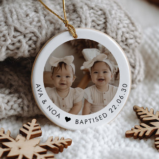 Girl Twins Baptism Photo Keepsake セラミックオーナメント