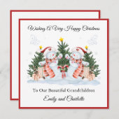 Girl Twins First Second Christmas Snowman Card シーズンカード (正面/裏面)