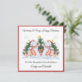 Girl Twins First Second Christmas Snowman Card シーズンカード (スタンド正面)