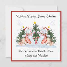 Girl Twins First Second Christmas Snowman Card シーズンカード