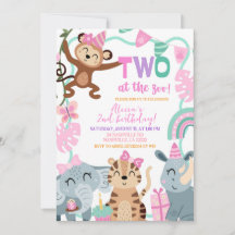 Girl TWO at the ZOO Birthday invitation
