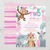 Girl TWO at the ZOO Birthday invitation 招待状 (正面/裏面)