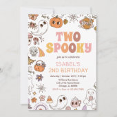 Girl Two Spooky レトロハロウィンお誕生日おめでとう 招待状 (正面)