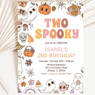 Girl Two Spooky レトロハロウィンお誕生日おめでとう 招待状