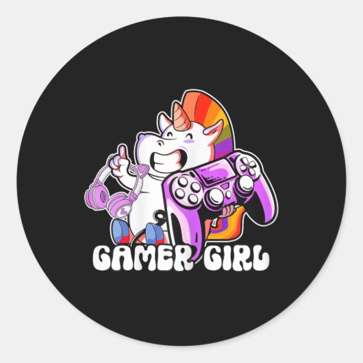 Girl Unicornゲームかわいいビデオゲームクール愛好家 ラウンドシール (正面)