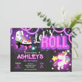 Girl Unicorn Roller Skating Birthday Neon Glow 招待状 (スタンド正面)