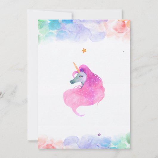 Girl Unicorn Threenage Dream, Rainbow 3rd Birthday 招待状 (裏面)