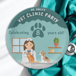 Girl Veterinarian Clinic Animal Hospital Birthday ペーパープレート