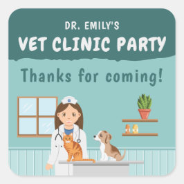 Girl Veterinarian Pet Clinic Birthday Thank You スクエアシール