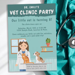 Girl Veterinarian Vet Animal Clinic Kids’ Birthday 招待状