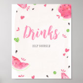 Girl Watermelon Baby Shower Drinks Sign ポスター (正面)