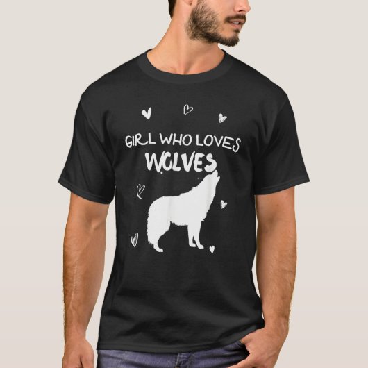 Girl Who Loves Wolves Howling Wolf Silhouette Tシャツ (正面)