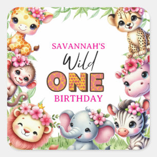 Girl Wild One ジャングルサファリ 誕生日 スクエアシール