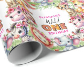Girl Wild One Jungle Safari Birthday  ラッピングペーパー (ロールコーナー)