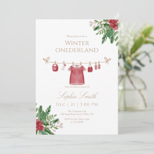 Girl Winter Onederland First Birthday Invite サンキューカード (スタンド正面)