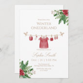 Girl Winter Onederland First Birthday Invite サンキューカード (正面/裏面)