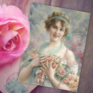 Girl withバラby Emile Vernon ポストカード