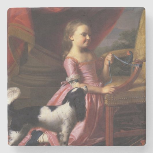 Girl with a Bird and a Dog (John Singleton Copley) ストーンコースター (正面)